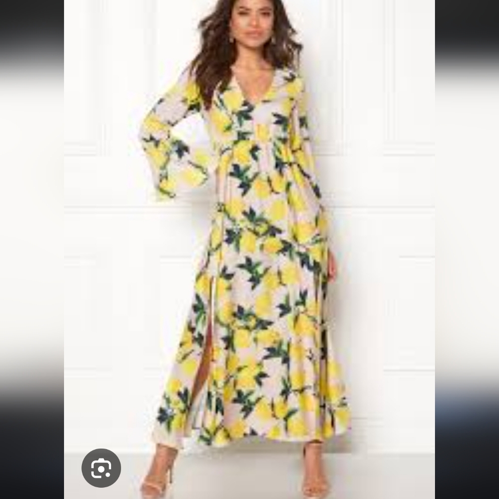 Coquette Girl Lemon‎ Print Belle Sleeve Maxi Dress Whimsical